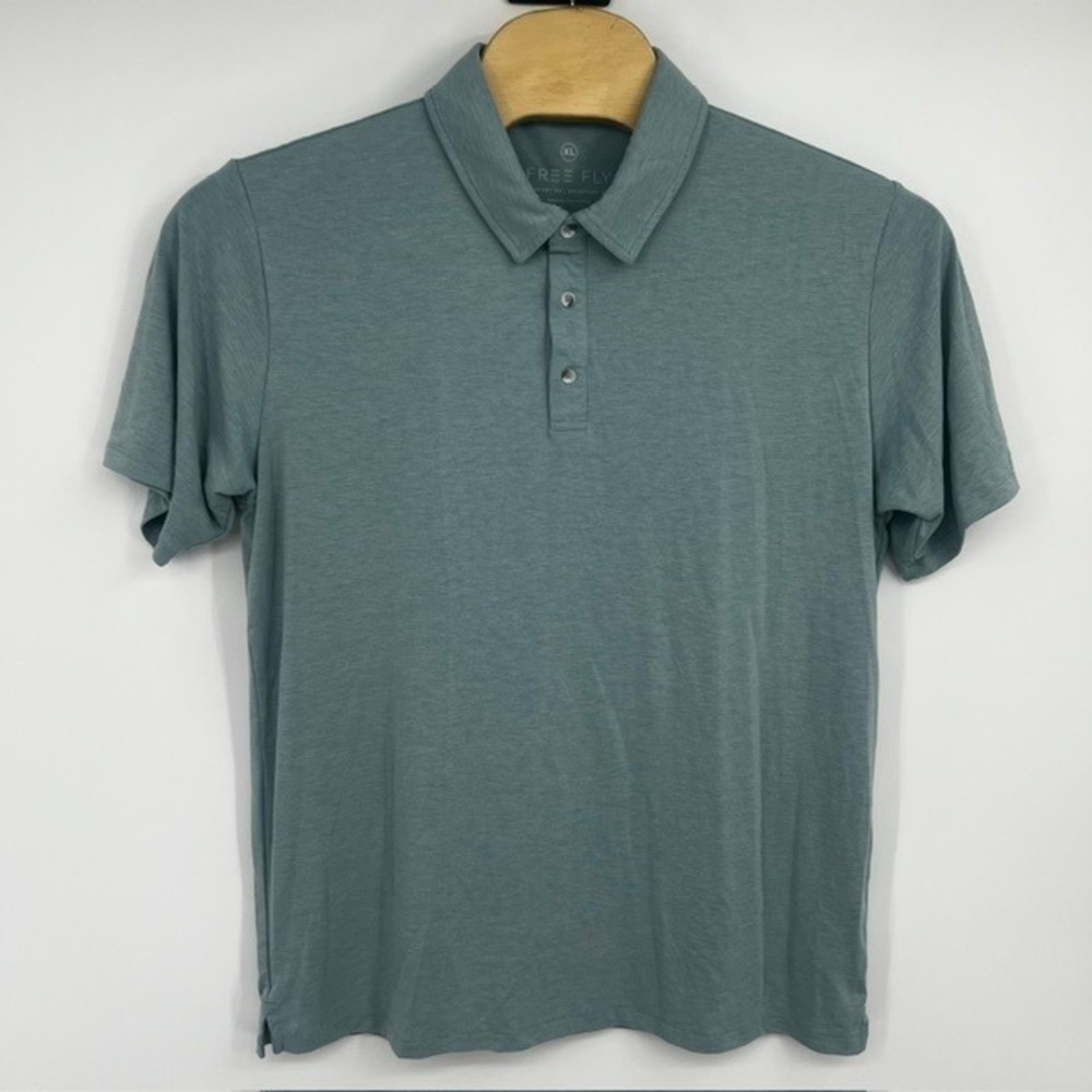 Free Fly Men's XL Bamboo Blend Teal Blue Short Sleeve Stretch Polo Shirt